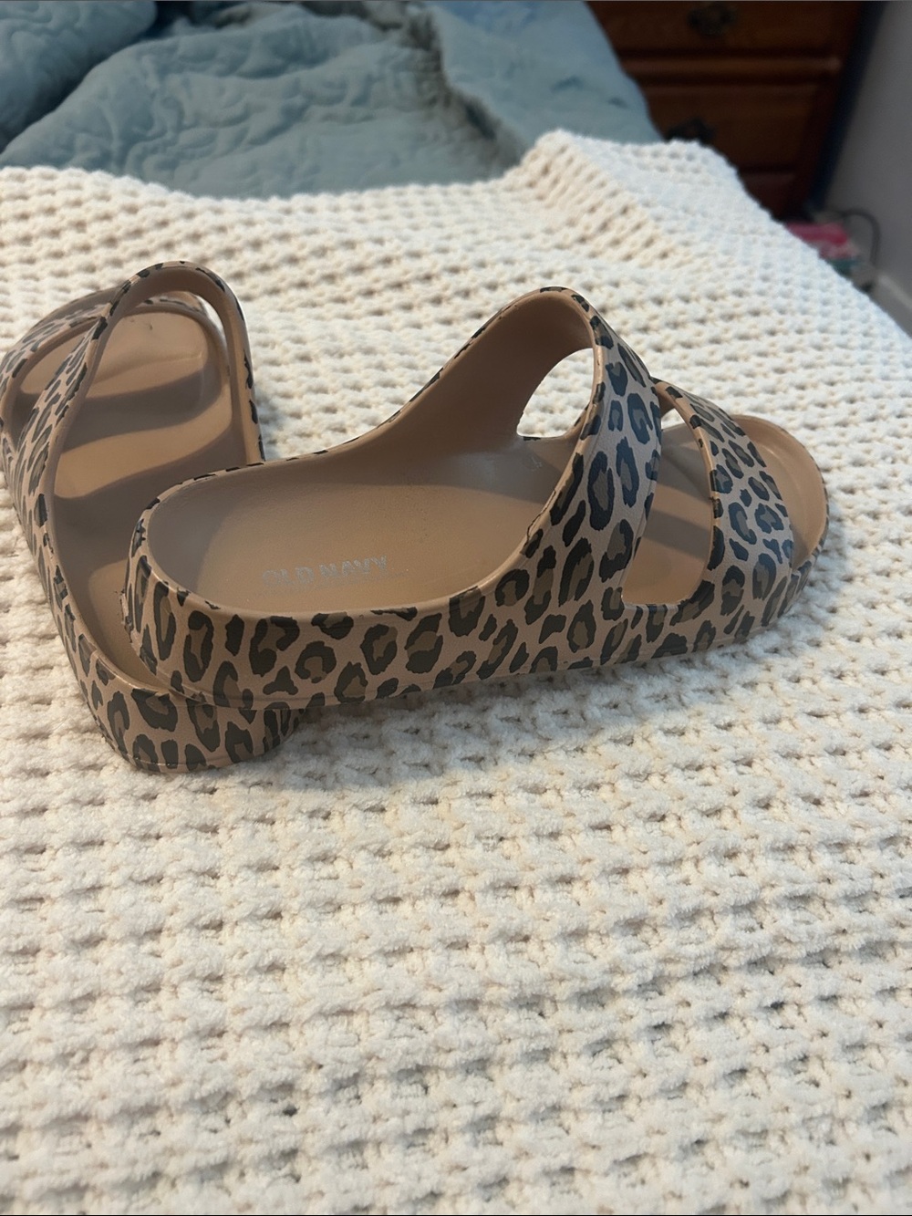 Old Navy Leopard Print Double-Strap Slide Sandals - Tan/Black - Picture 2 of 3